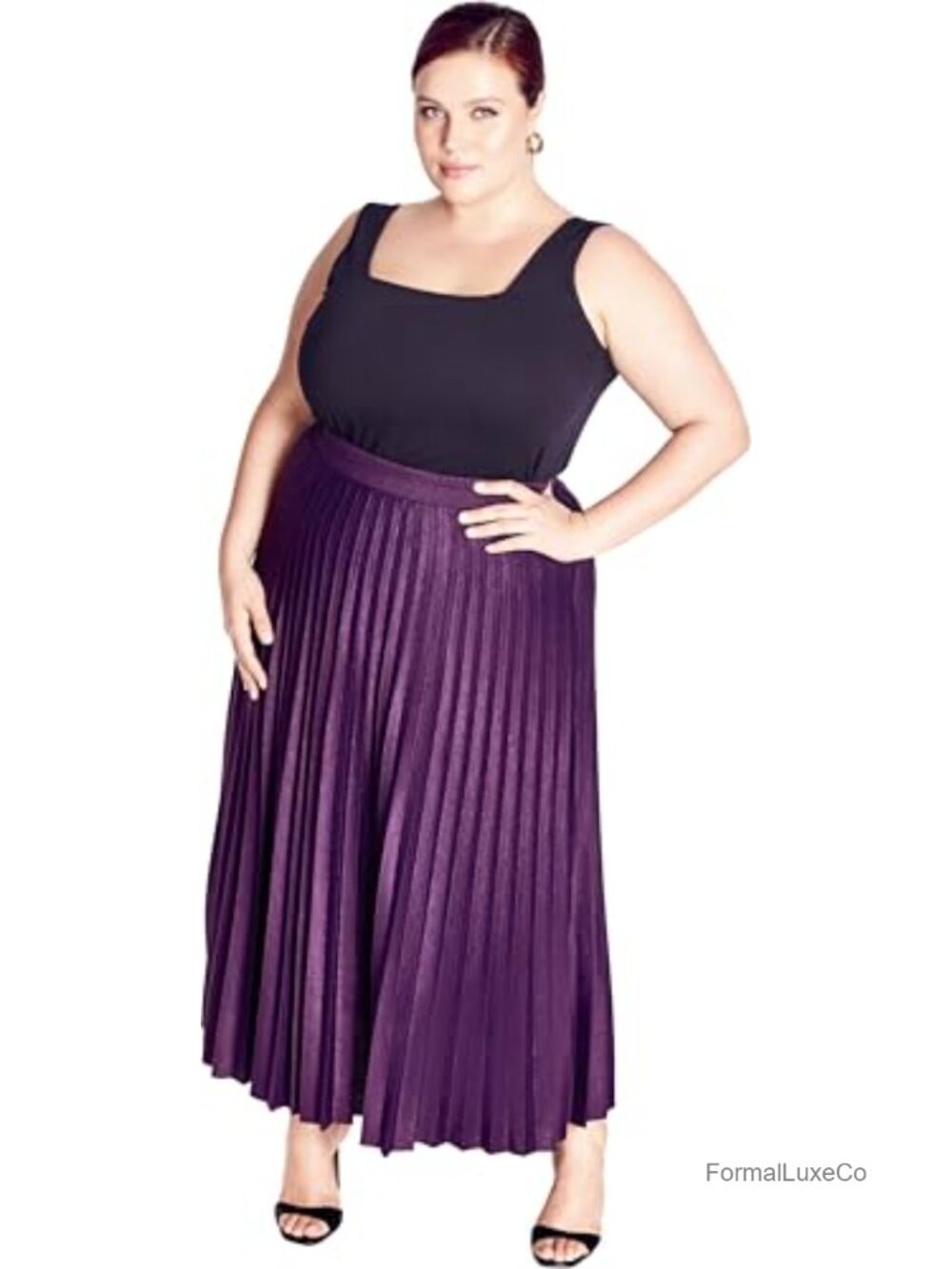 Knit Pleat Midi Skirt Relaxed Elastic Waist Pull On